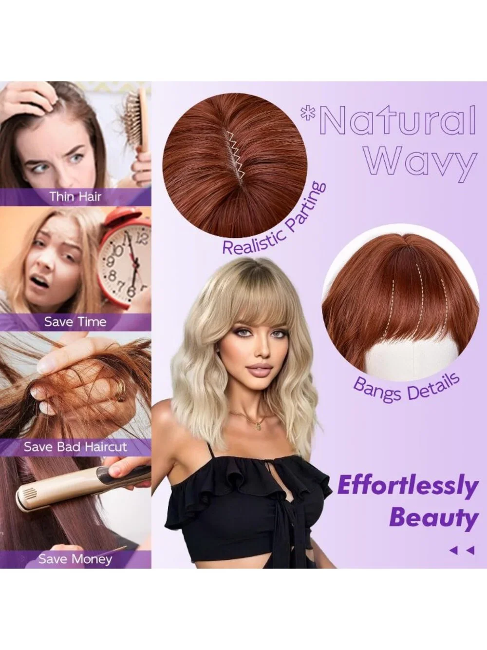 Women's Ginger 14 Inch Natural Synthetic Short Curly Wavy Fiber Wigs